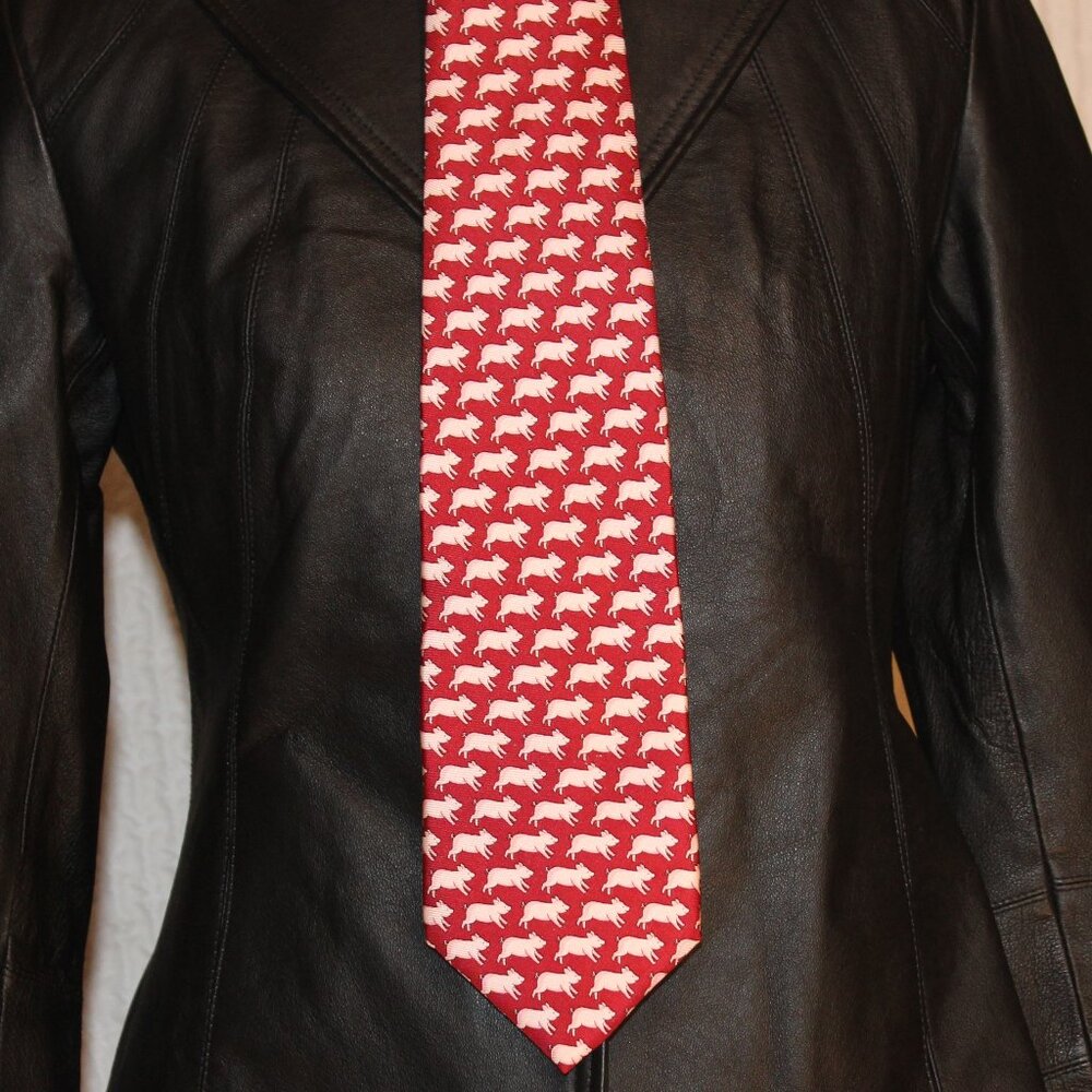 Pink PIGS Beaufort Tie Rack 100% SILK TIE novelty print red pink white XL